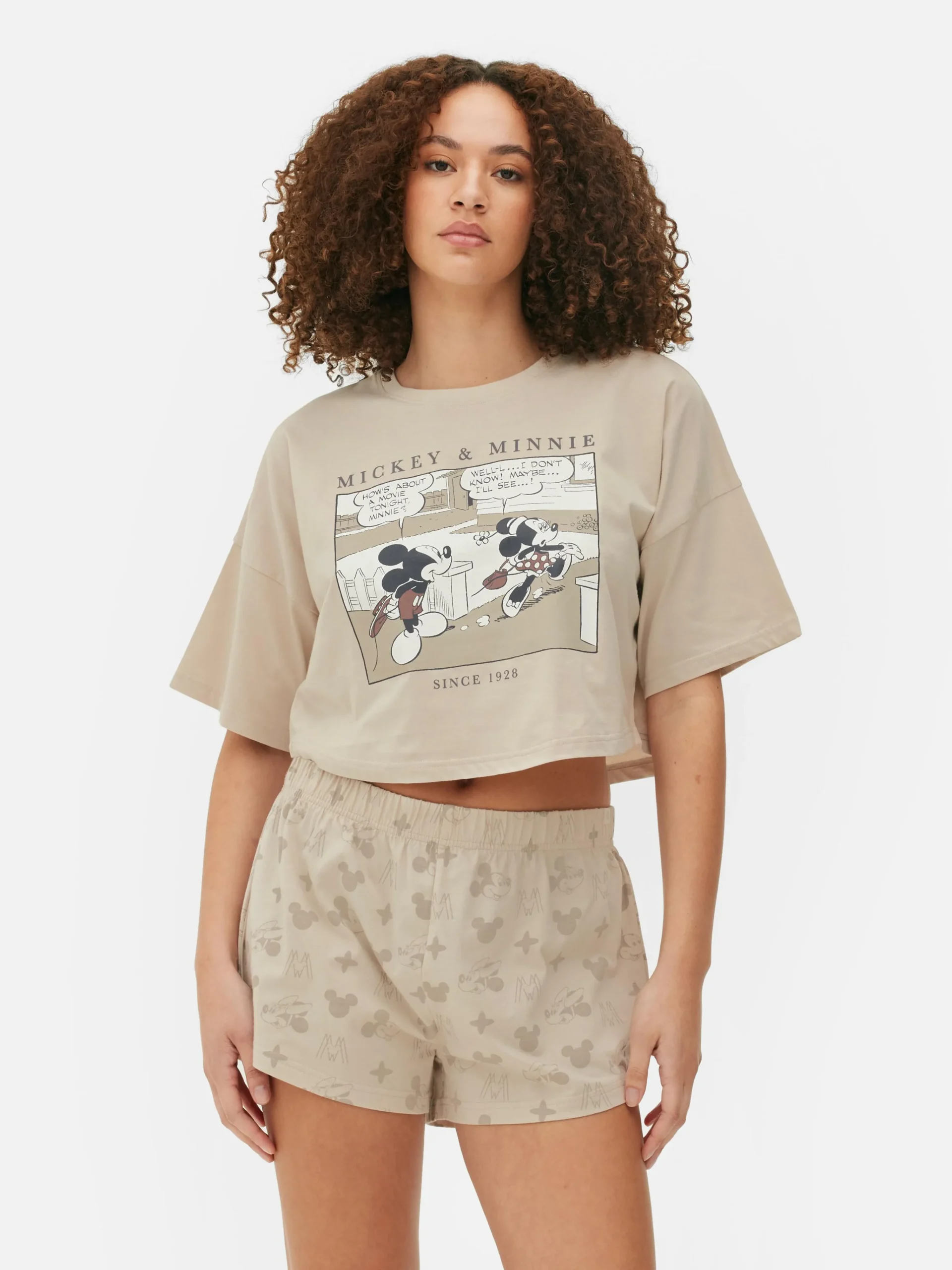 Primark Disney’s Mickey Mouse Comic Shorts Pajamas Taupe Sale