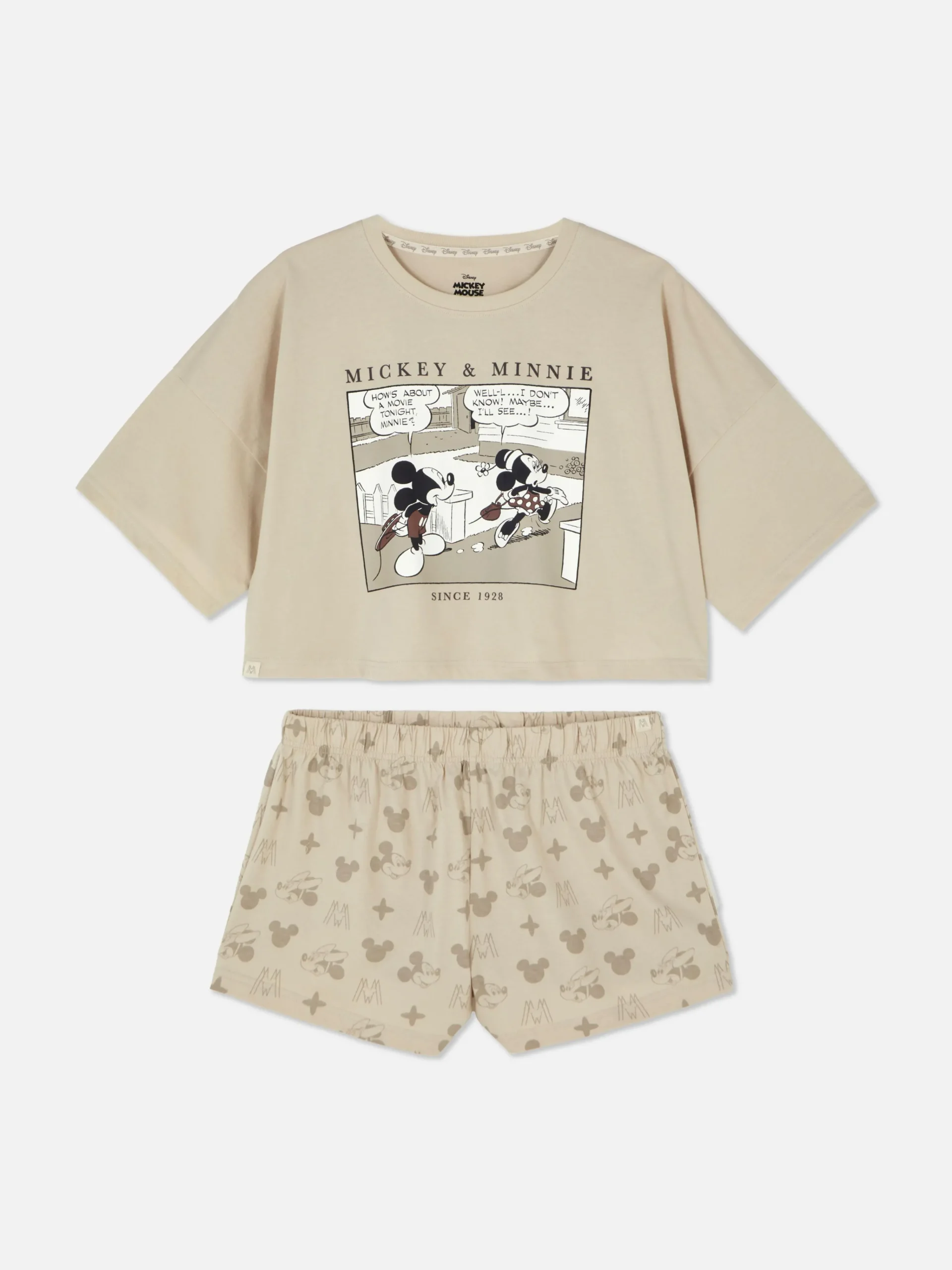 Primark Disney’s Mickey Mouse Comic Shorts Pajamas Taupe Sale