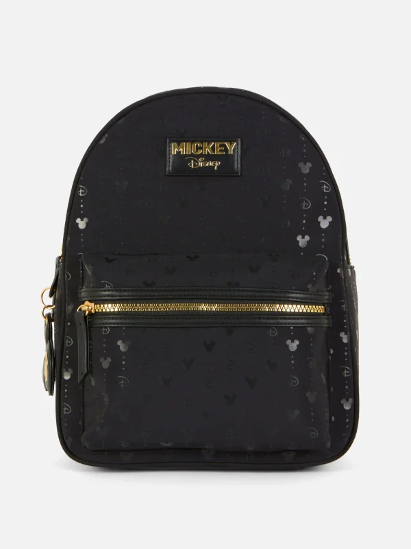 Primark Disney’s Mickey Mouse Gold Tone Monogram Backpack Black Fashion
