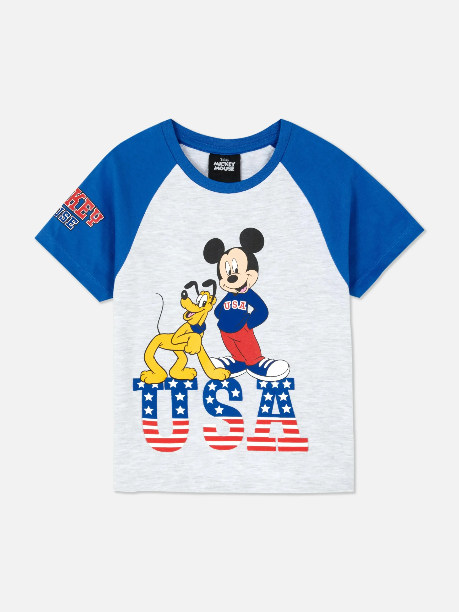 Primark Disney’s Mickey Mouse 4th Of July Raglan T-Shirt Grey Marl Clearance