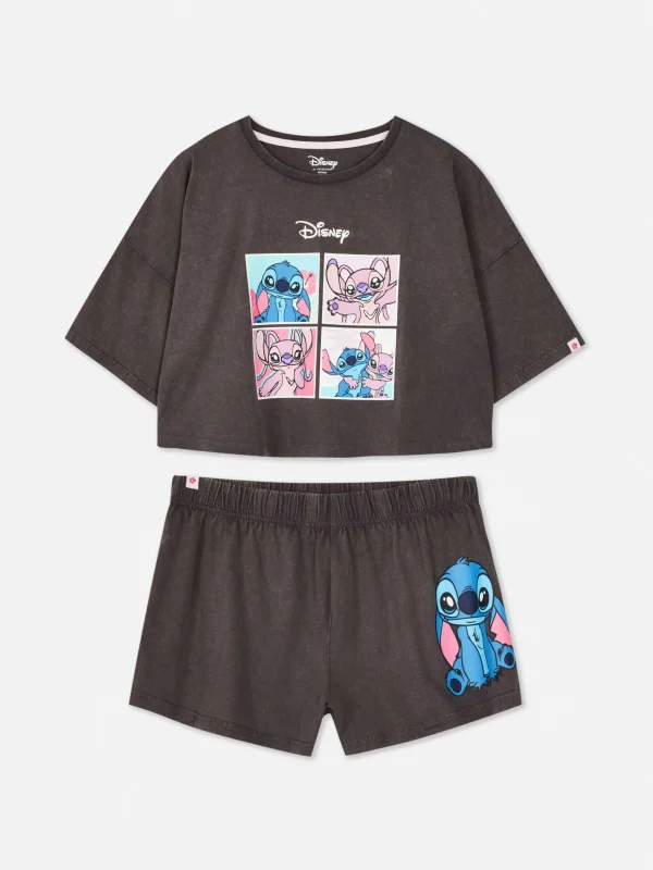 Primark Disney’s Stitch And Angel Cropped Pajamas Charcoal Discount