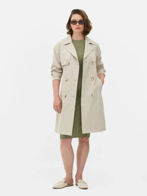 Primark Double-Breasted Belted Trench Stone Cheap