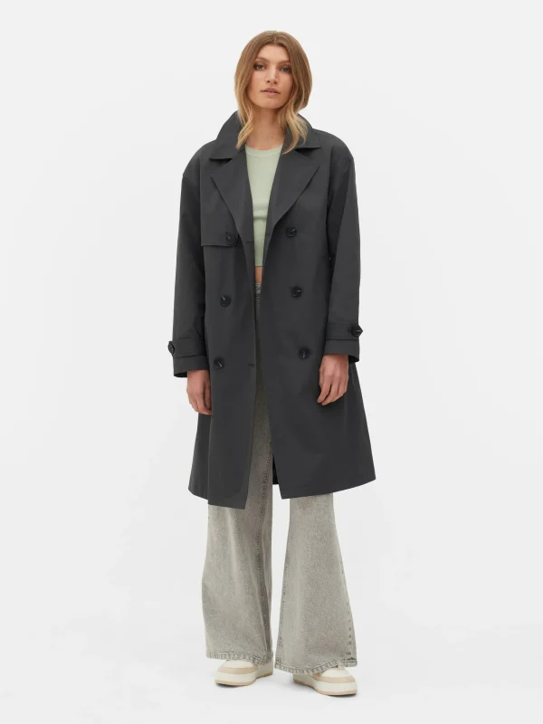 Primark Double-Breasted Belted Trench Charcoal Best
