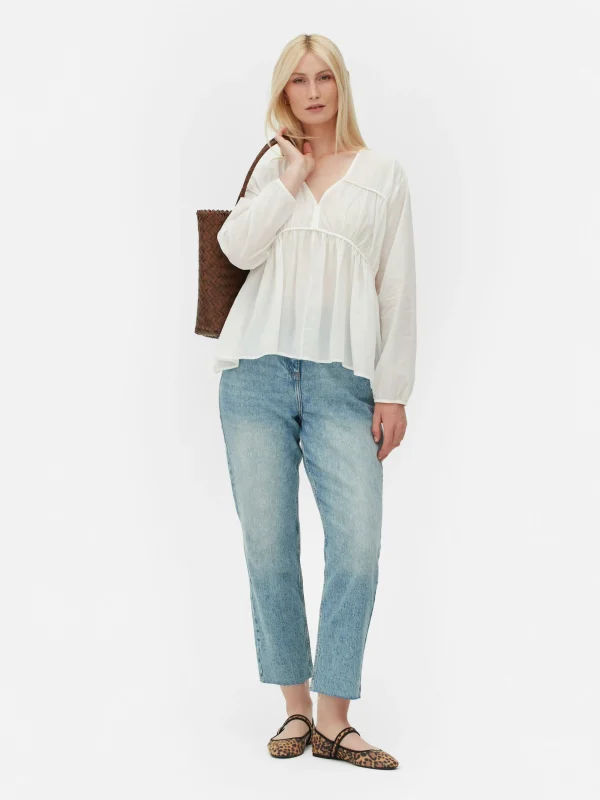 Primark Draped Voile Smock Blouse White Fashion