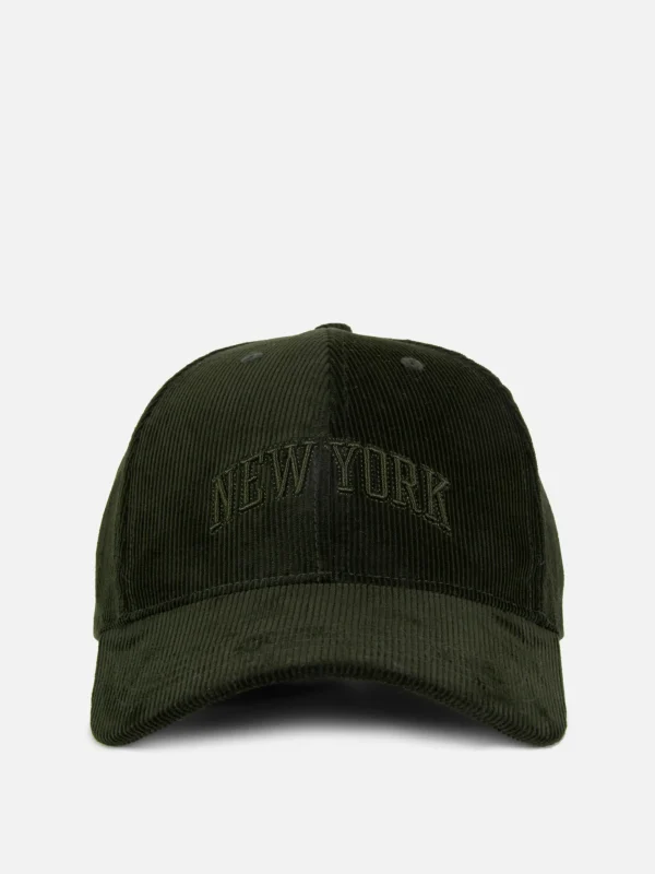 Primark Embroidered Corduroy Baseball Cap Olive Best