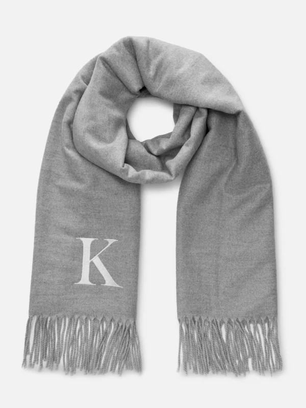 Primark Embroidered Initial Fringed Scarf Charcoal New