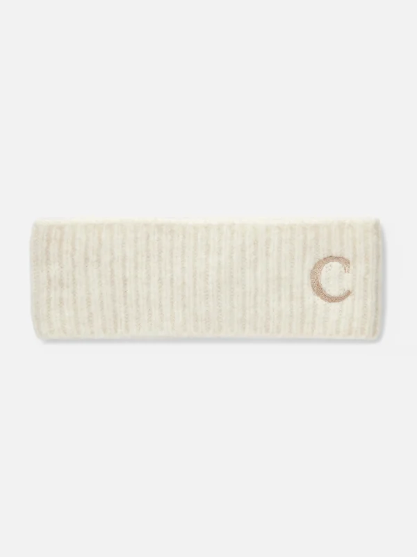 Primark Embroidered Initial Knit Headband Cream Sale