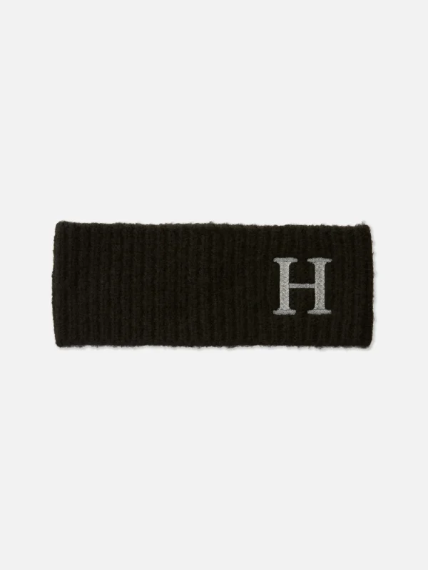 Primark Embroidered Initial Knit Headband Black Best