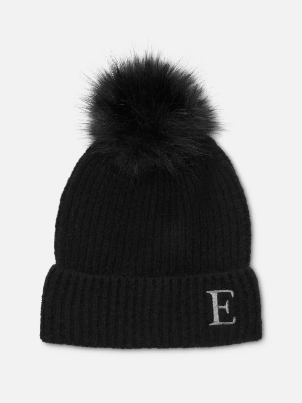 Primark Embroidered Initial Pompom Beanie Black Best Sale