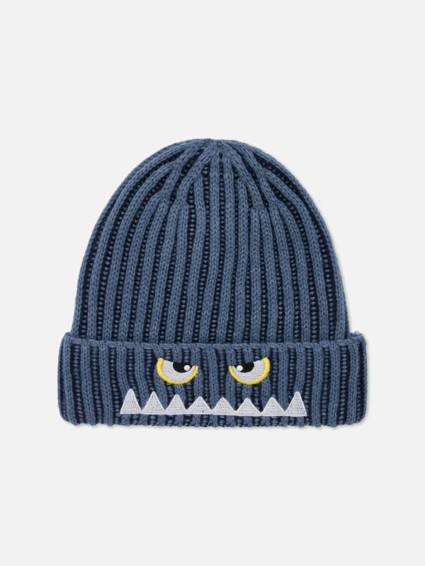 Primark Embroidered Knit Beanie Blue Hot