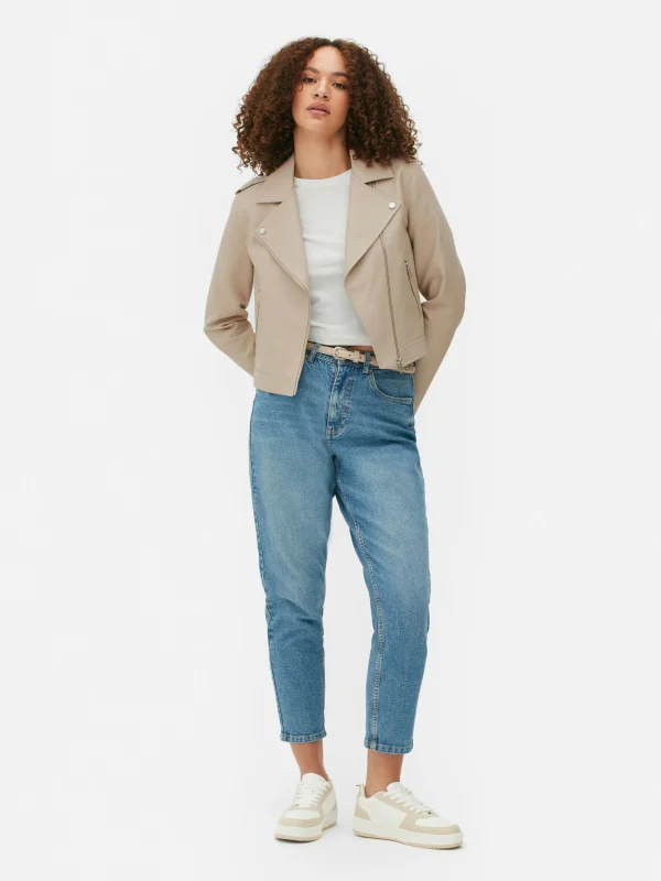 Primark Essential Faux Leather Biker Jacket Nude Shop