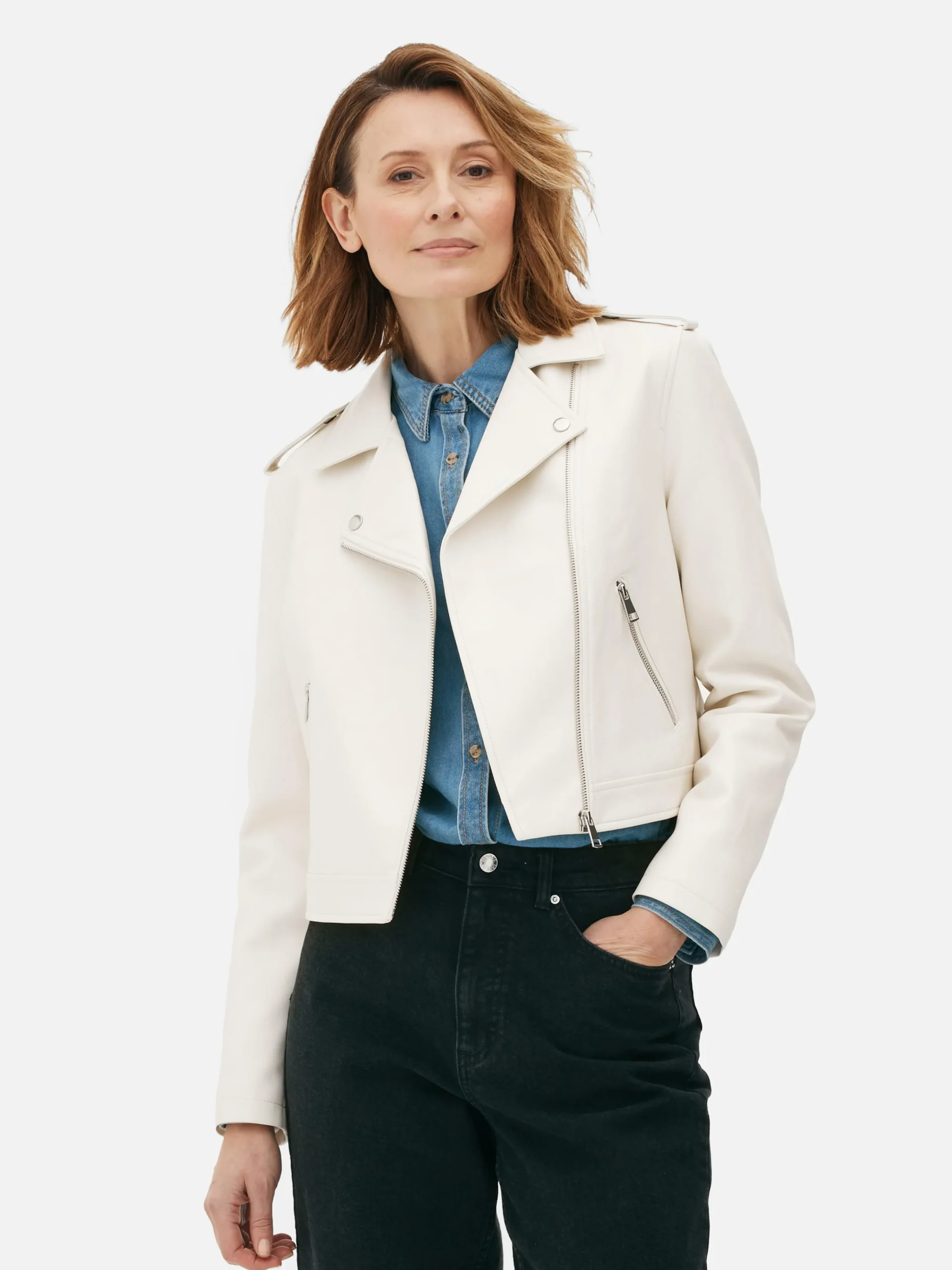 Primark Essential Faux Leather Biker Jacket Cream Online