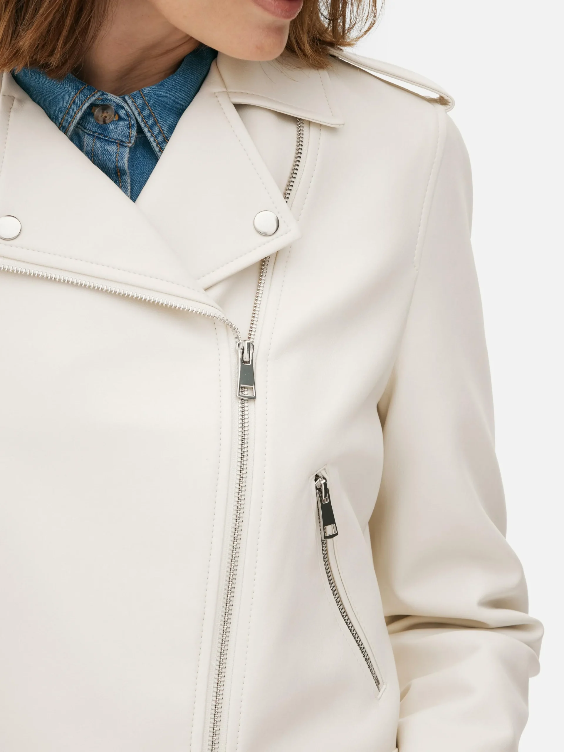 Primark Essential Faux Leather Biker Jacket Cream Online