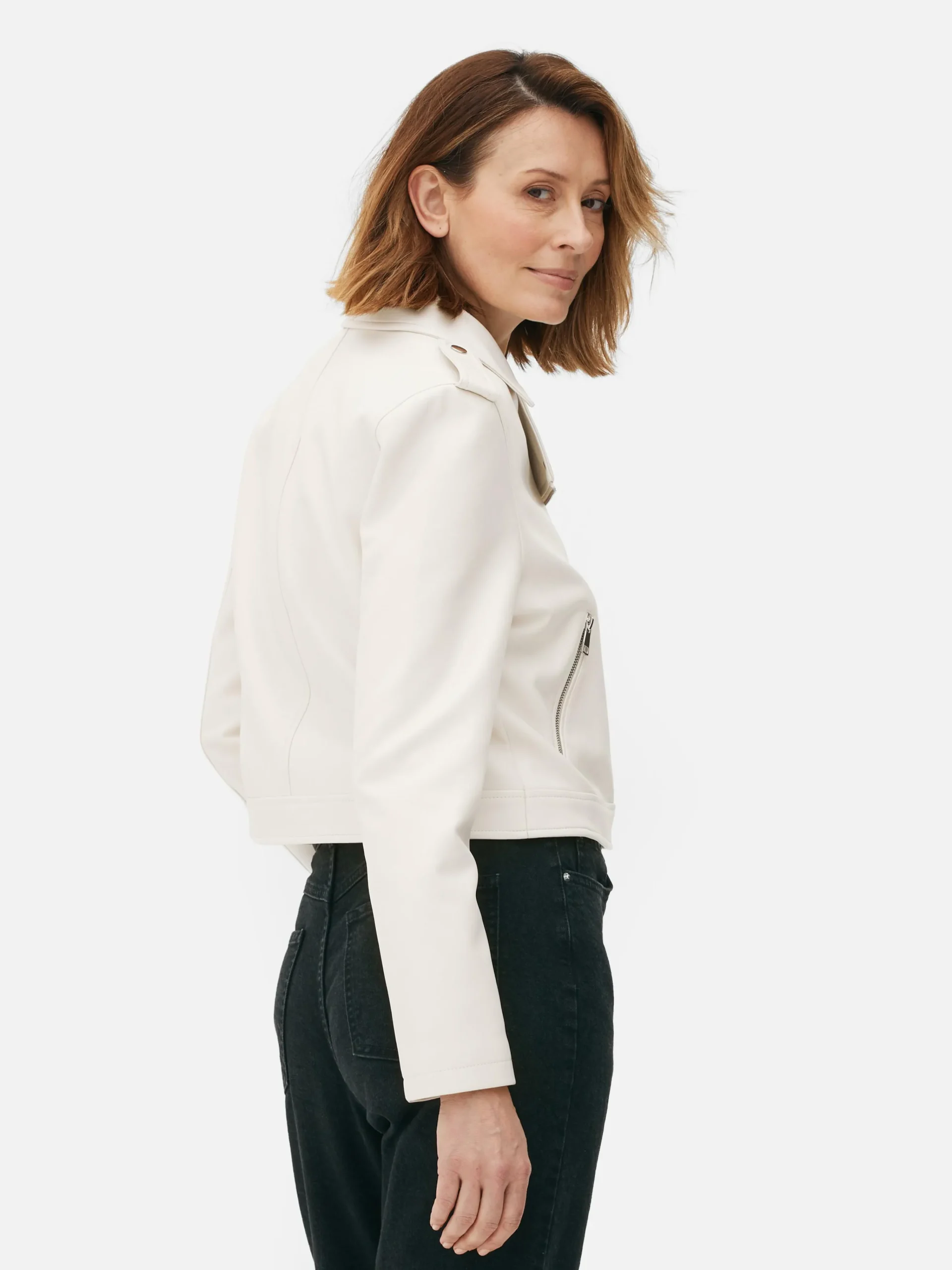 Primark Essential Faux Leather Biker Jacket Cream Online
