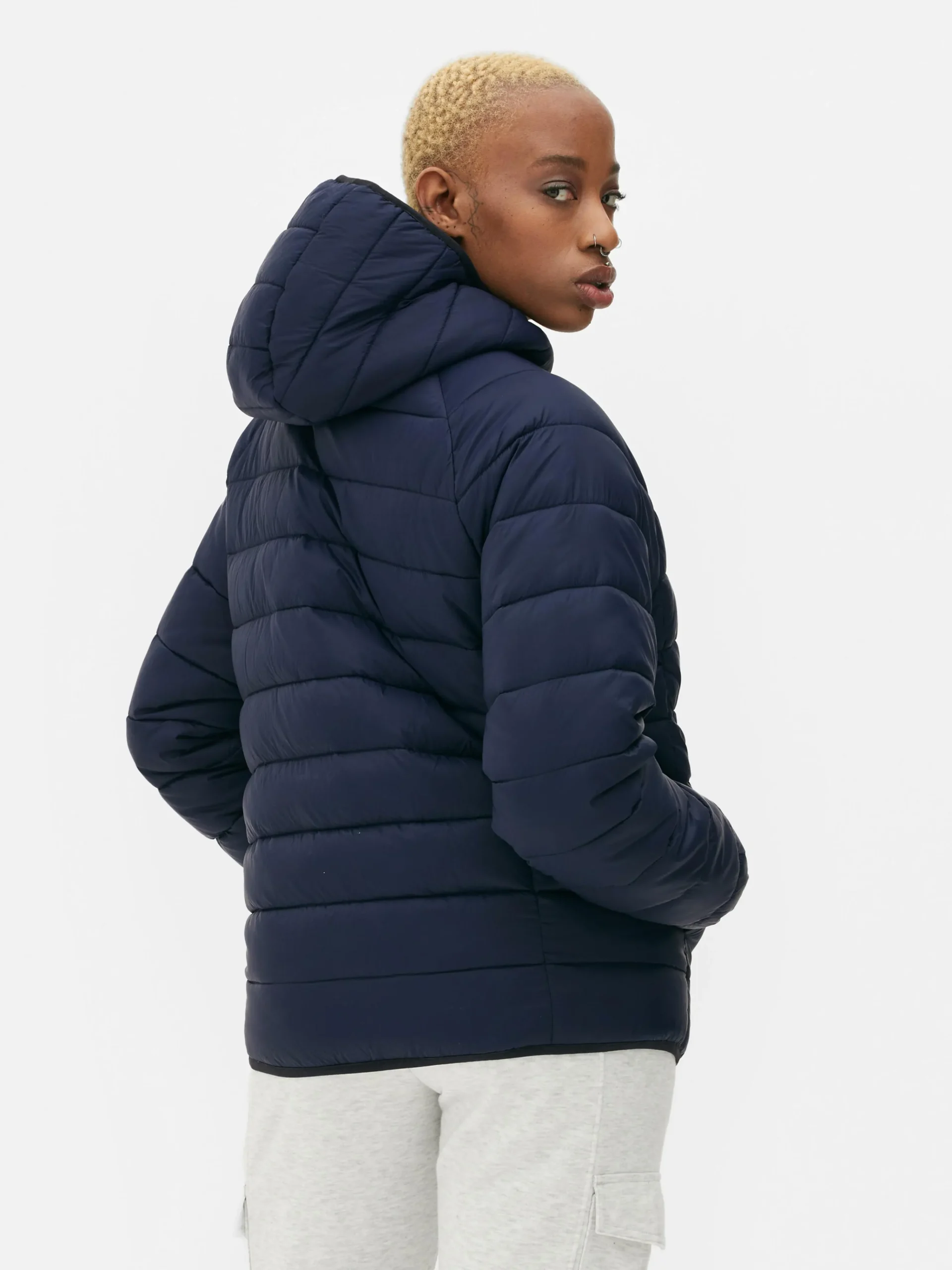 Primark Essential Hooded Puffer Jacket Navy Cheap