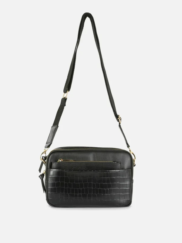Primark Faux Croc Double Zip Camera Bag Black Sale