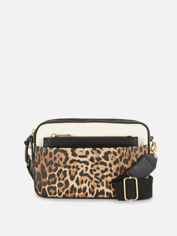 Primark Faux Croc Double Zip Camera Bag Brown Fashion