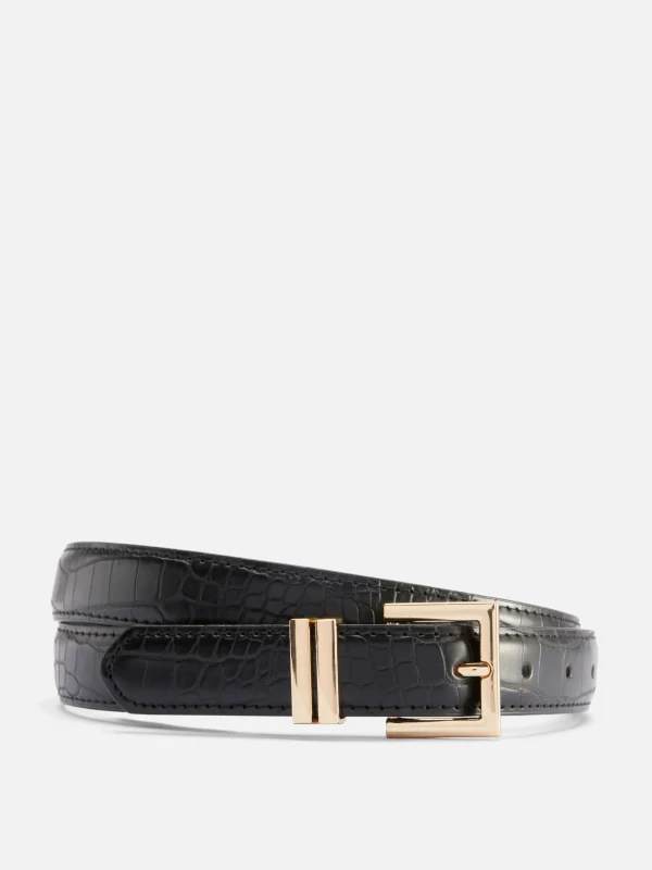 Primark Faux Croc Square Buckle Belt Black Cheap