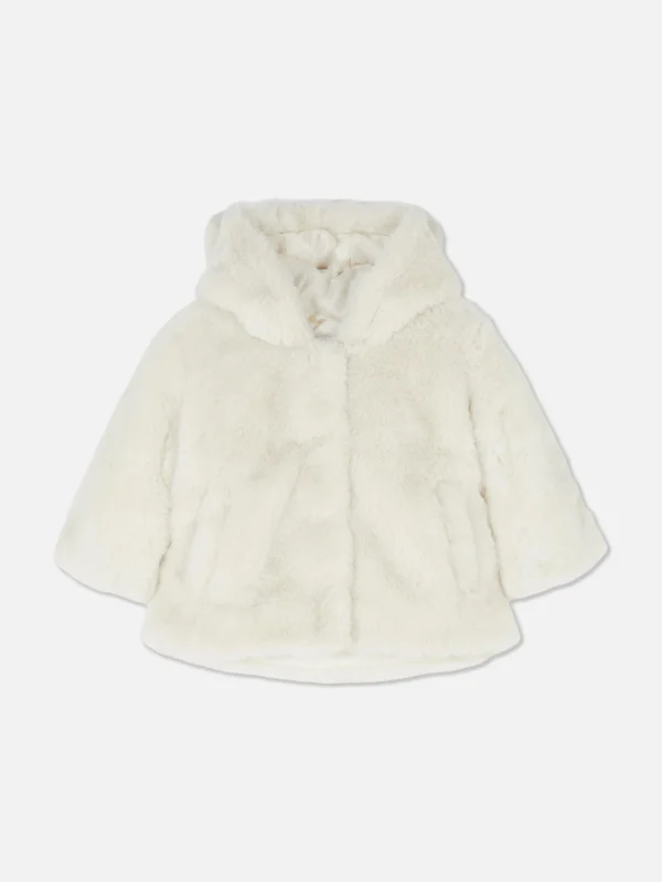 Primark Faux Fur Hooded Jacket Ivory Shop