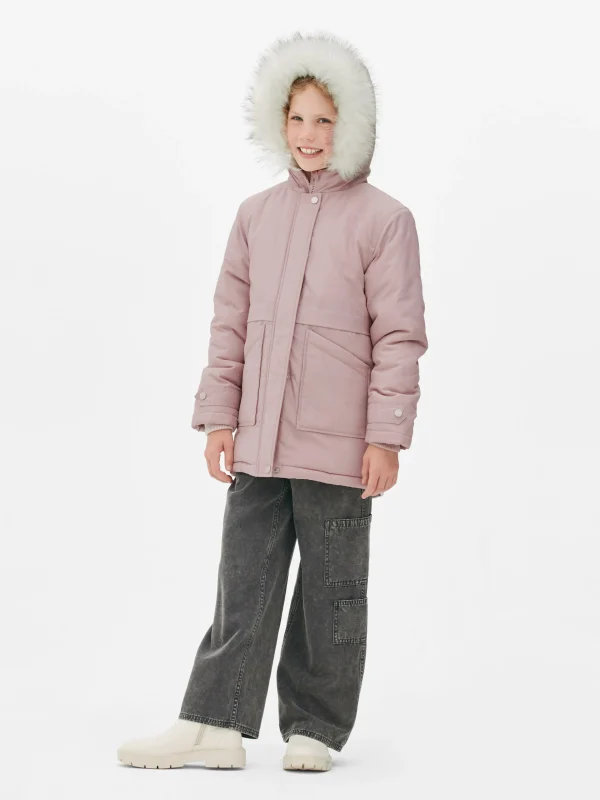 Primark Faux Fur Hooded Parka Pink Online