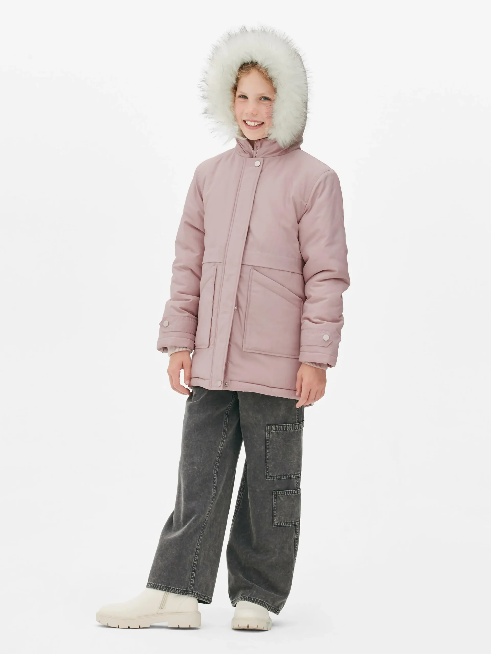 Primark Faux Fur Hooded Parka Pink Online