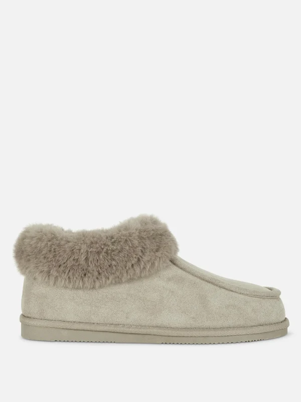 Primark Faux Fur Lined Moccasin Slippers Gray Clearance