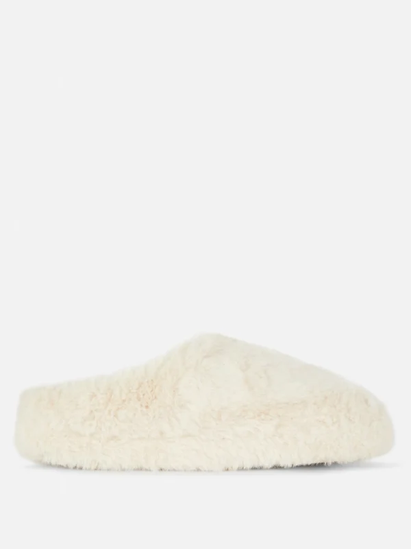 Primark Faux Fur Mule Slippers Beige Outlet