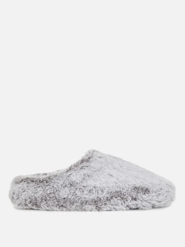 Primark Faux Fur Mule Slippers Gray Hot