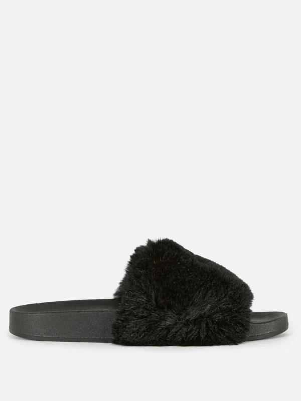 Primark Faux Fur Slides Black Cheap