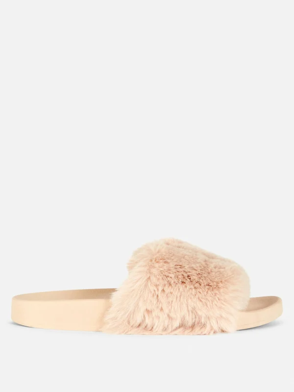 Primark Faux Fur Slides Beige Discount