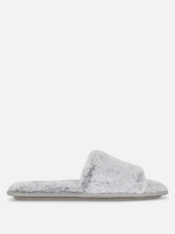 Primark Faux Fur Slippers Gray Clearance