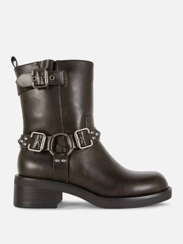 Primark Faux Leather Biker Boots Brown Cheap