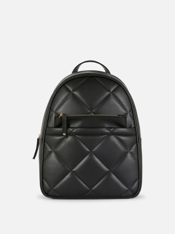 Primark Faux Leather Quilted Backpack Black Discount