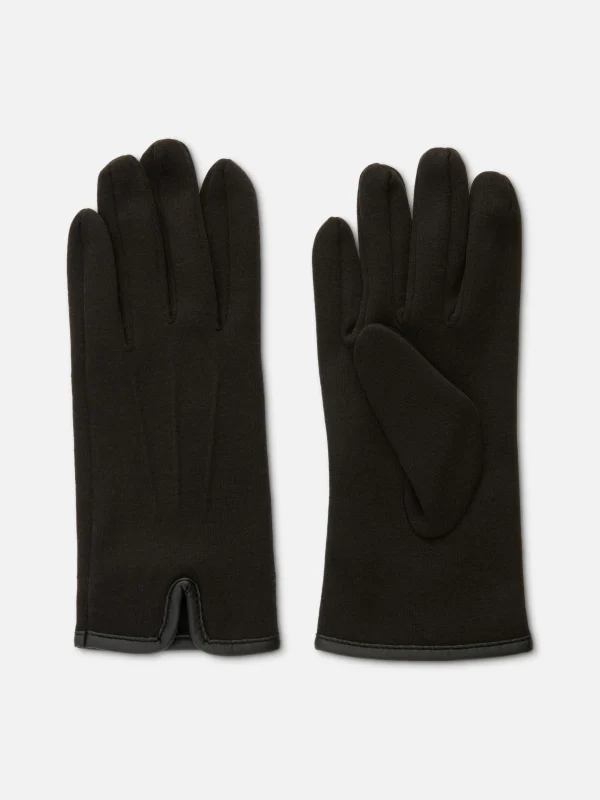Primark Faux Leather Trim Ponte Knit Gloves Black Best Sale