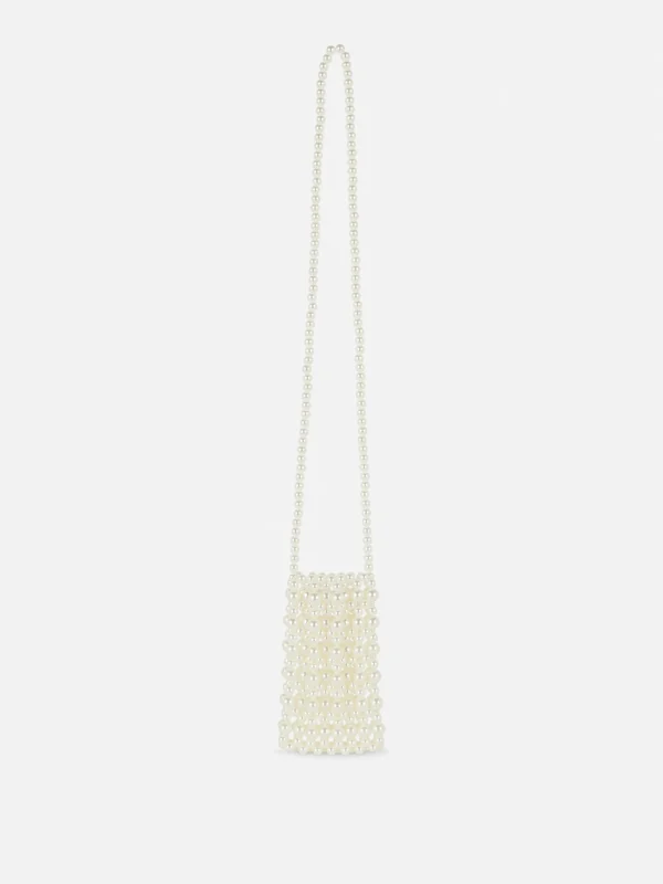 Primark Faux Pearl Phone Bag Cream Clearance