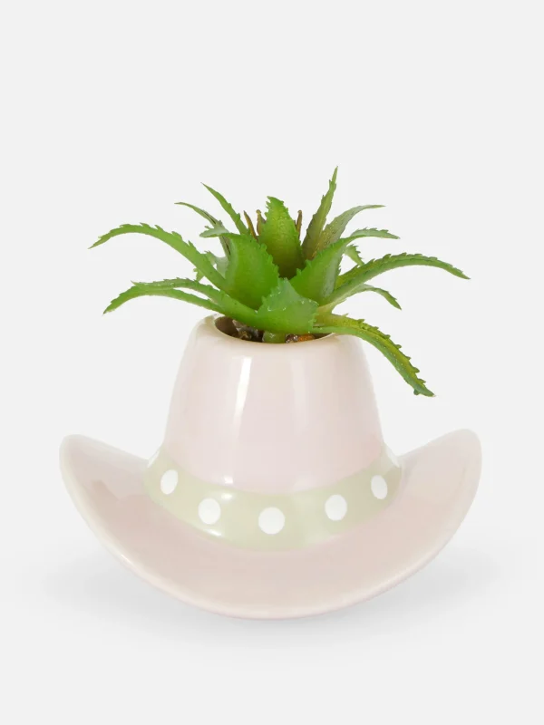 Primark Faux Plant In Cowboy Hat Pot Light Pink Outlet