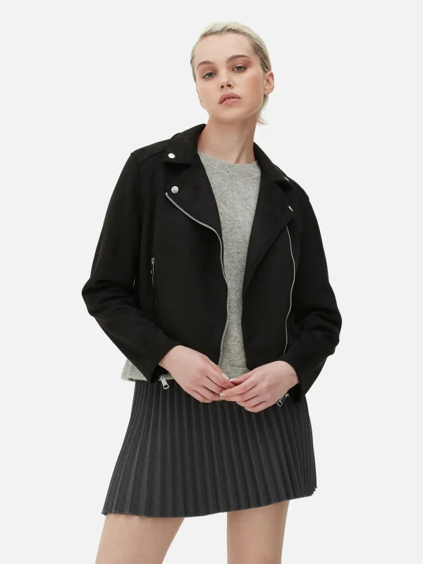 Primark Faux Suede Biker Jacket Black 2 Sale
