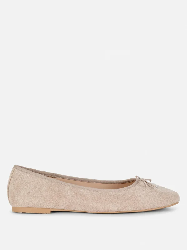 Primark Faux Suede Bow Ballerinas Natural New