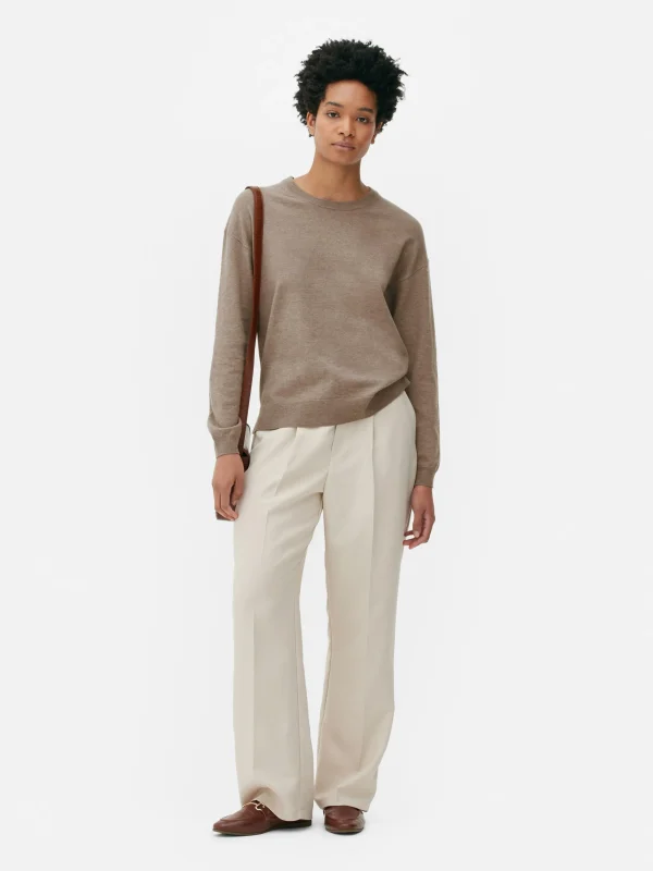 Primark Fine Knit Crew Neck Sweater Taupe New
