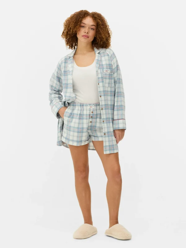 Primark Flannel Check Pajama Shorts Blue Hot
