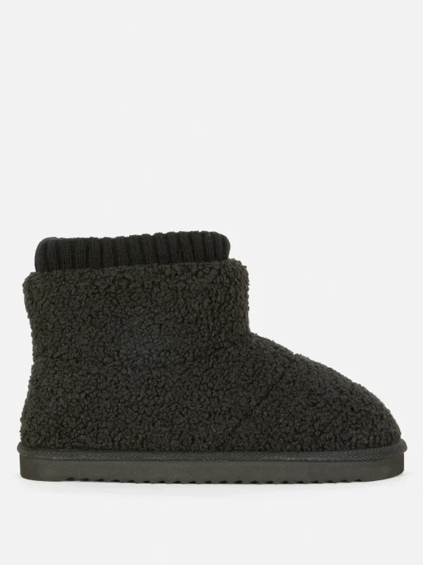 Primark Fleece Sock Slipper Boots Black New