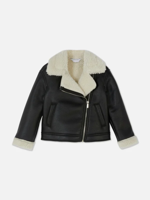 Primark Fleece Trim Biker Jacket Black Shop