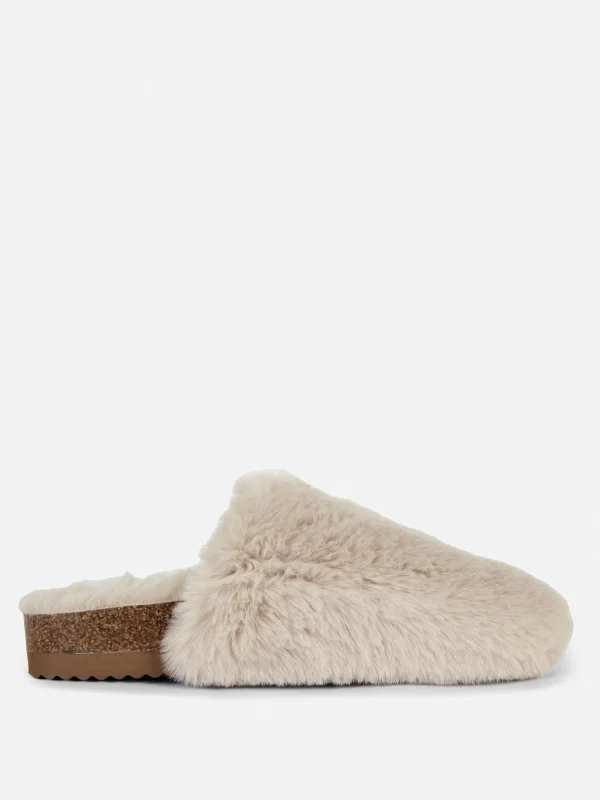 Primark Fluffy Mule Slippers Natural Shop