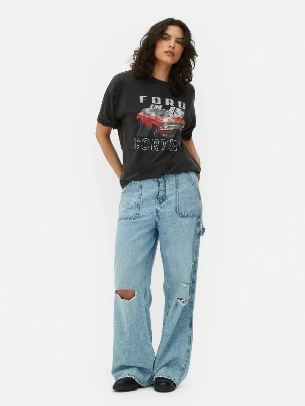 Primark Ford Cortina Oversized T-Shirt Charcoal Flash Sale