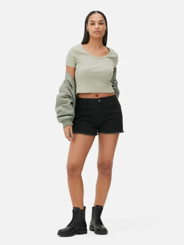 Primark Frayed Denim Shorts Black Online