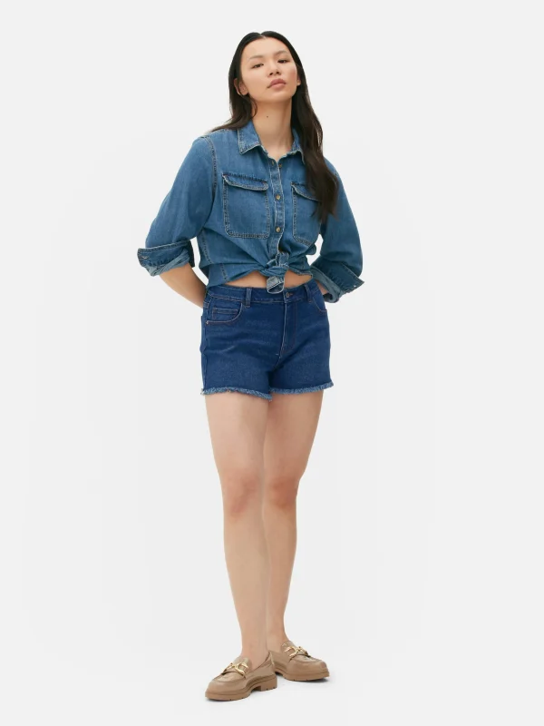 Primark Frayed Denim Shorts Indigo Outlet