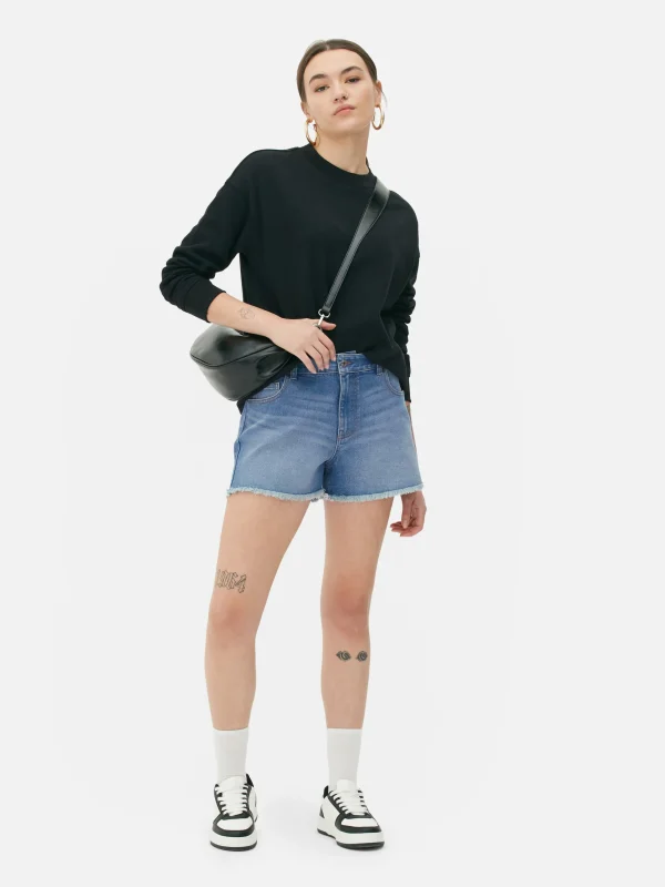 Primark Frayed Denim Shorts Mid Blue Best