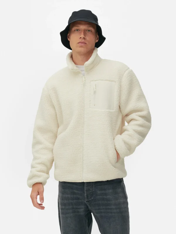 Primark Funnel Neck Borg Jacket Ivory Discount