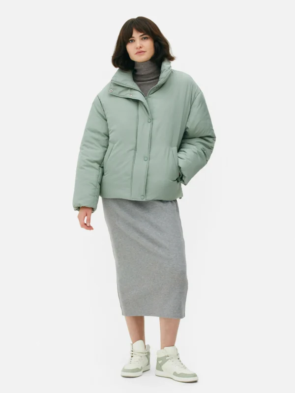 Primark Funnel Neck Puffer Jacket Green Cheap