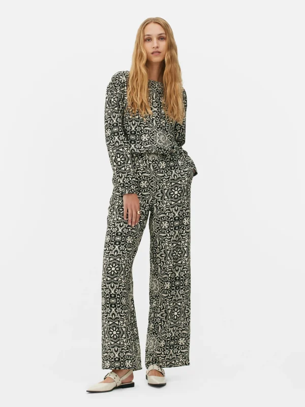 Primark Geometric Print Wide Leg Pants Black/White Discount